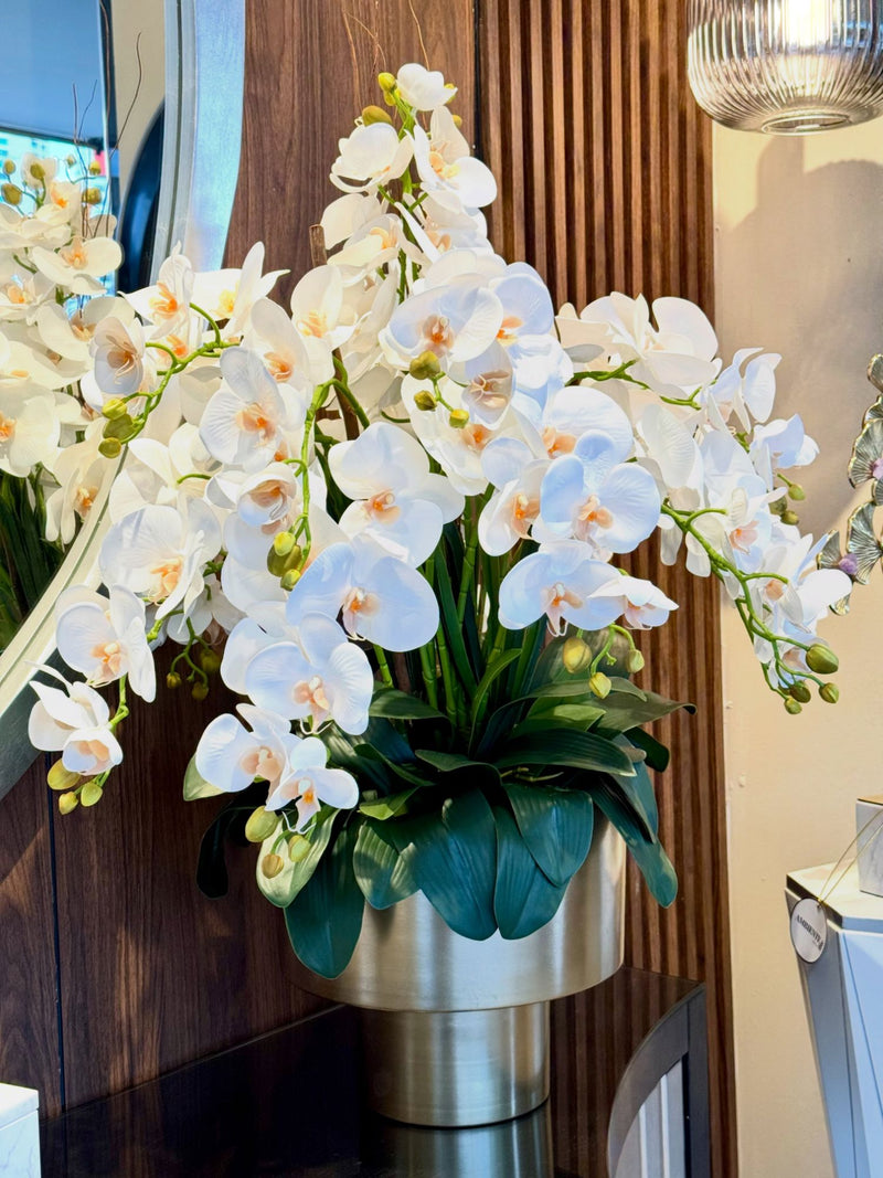 Arreglo Artificial Oversize Orquídeas Blancas de Colección