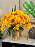 Arreglo de Orquideas Artificial Amarillas Base dorada