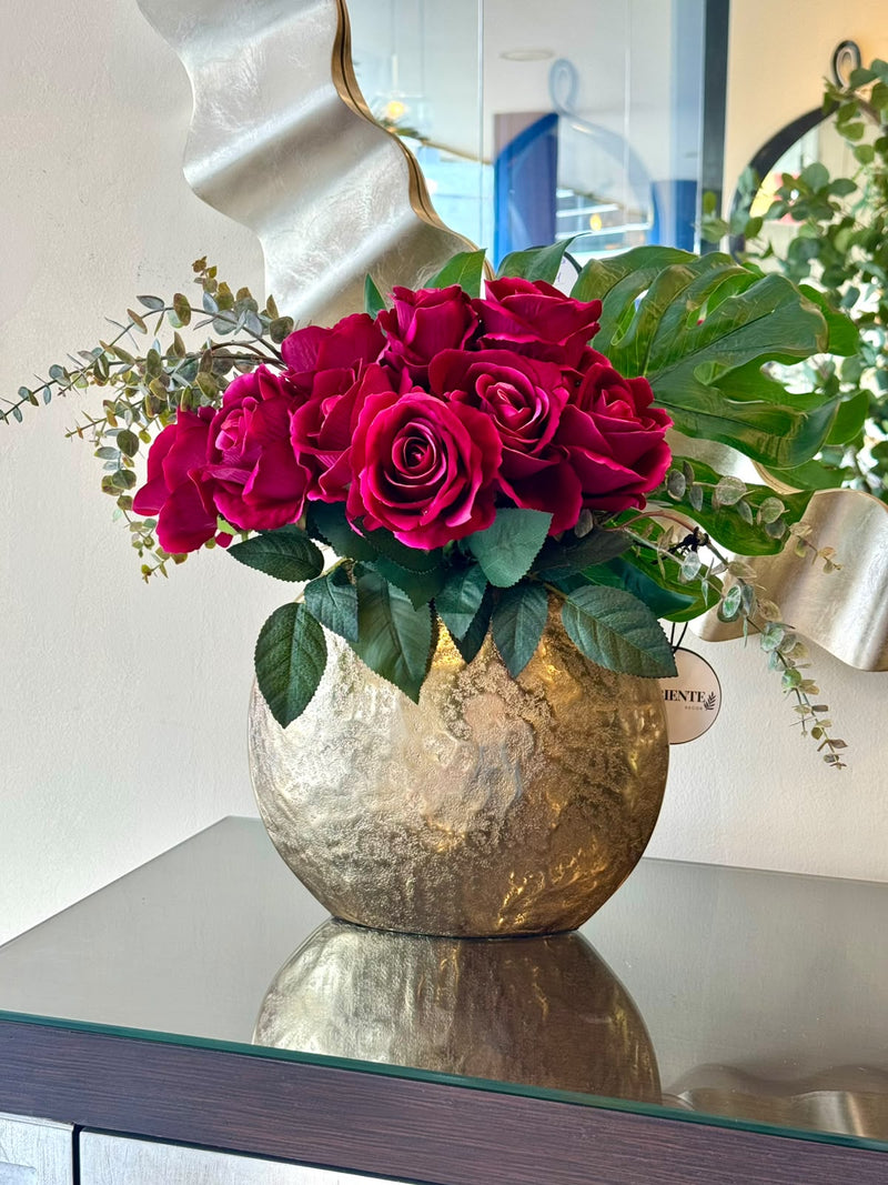 Arreglo Rosas Rojas Base Dorada